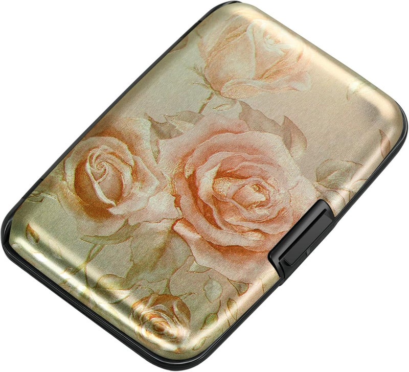 ELFISH Mini RFID Aluminum Wallet Credit Cards Holder Business Card Case Metal ID Case for Men Women(Champagne rose) - Image 1